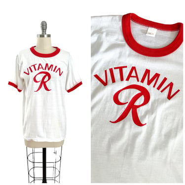 70s Vitamin R Rainier Beer Ringer T-Shirt / 1970s Vintage Shirt Top / Medium to Large 
