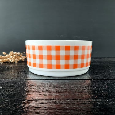 Large Serving Bowl ARCOPAL France Vichy Orange Gingham Saladier, Arcopal France Opaline Large Bowl Salad, Cottage Decor 