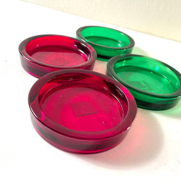 Vintage 90s Green + Red Glass Coaster Set from Crate and Barrel 