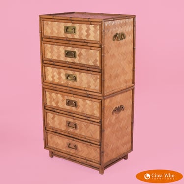Faux Bamboo and Wrapped Rattan Chest
