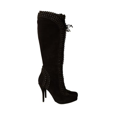 Dior Black Suede Eyelet Knee High Boots