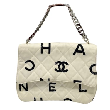 Chanel White Canvas Logo Top Handle Bag