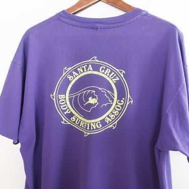 90s Santa Cruz shirt / vintage surfing shirt / 1990s Santa Cruz Body Surfing Association beach t shirt XL 
