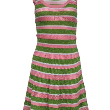 John Galliano - Pink &amp; Green Stripe Knit Sleeveless Dress Sz XS