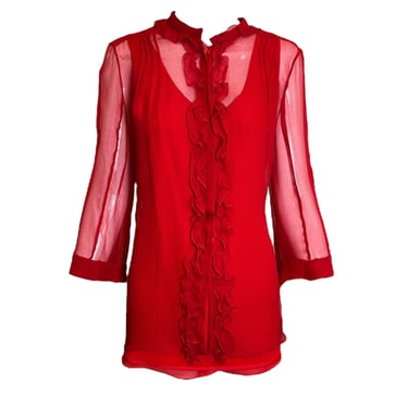 Chloe Red Sheer Silk Blouse + Camisole Tank