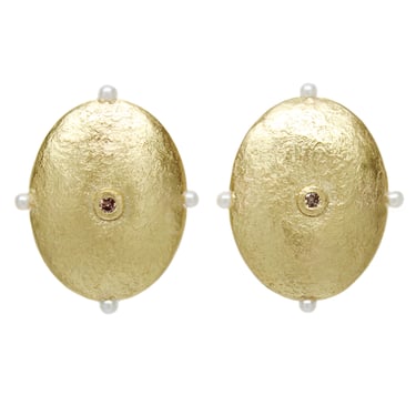 One-of-a-Kind Large Oval Diamond & Pearl Studs