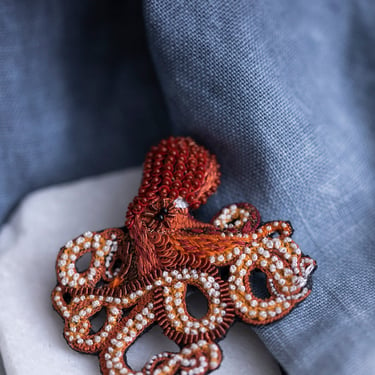 Embroidered Ruby Octopus Pin