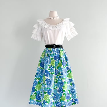 Nostalgic Seawave Blue & Green 1970's Floral Skirt / Sz M