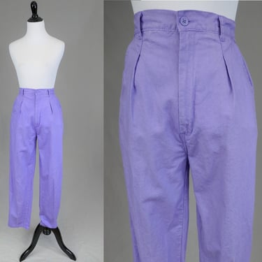 80s Light Purple Pants - 27" waist - Pleated Front - High Rise - Tapered Leg - Hunter's Glen - Vintage 1980s - 29.5" inseam 