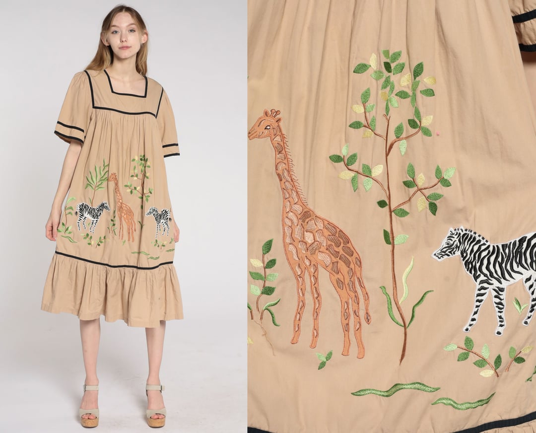 Jungle Safari Boho Tent Dress Midi Giraffe Zebra Print Dress Shop Exile Tucson AZ