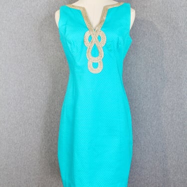 Lilly Pulitzer Janice Shift Dress - Turquoise and Gold Shift Dress - Cotton - Summer - Party Dress - Sleeveless - Size 6 
