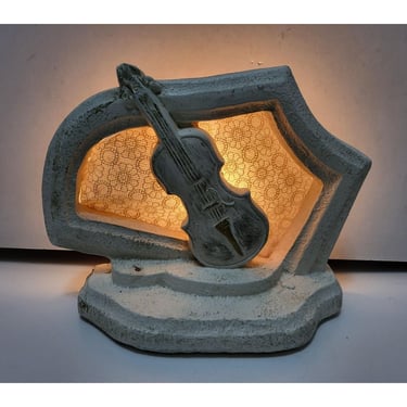 Vintage Violin Chalkware TV Lamp, Mid Century Modern Tabletop Light, MCM, Musical Instrument, Music Room Decor, Living Room Den Lighting 