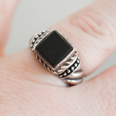 1990s Sterling Silver and Black Onyx Ring, Size 9 