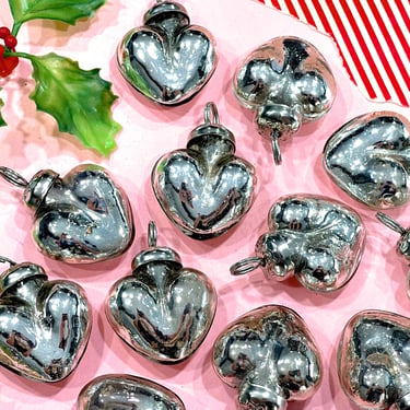 VINTAGE: 5pcs - Small Silver Mercury Glass Heart Ornaments - Heart Pendants - Kugel Style Christmas Ornaments 