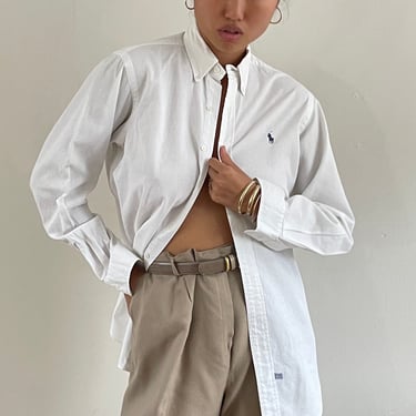 90s Ralph Lauren shirt / vintage white cotton oxford cloth button down oversized boyfriend menswear collared shirt | Large 