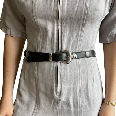 Vintage 90s NWOT Womens Black Leather Silver Studded Western Cowgirl Belt Sz L 