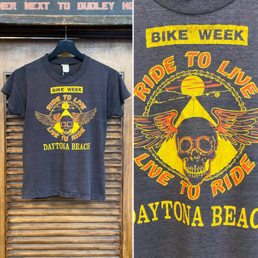 Vintage 1980’s Skull Motorcycle MC Thin T-Shirt, “Ride To Live, Live To Ride” Bike Week, Daytona Beach, 80’s Vintage Clothing 