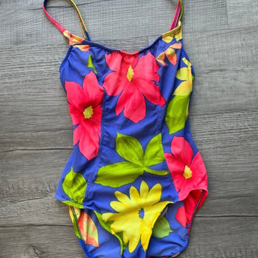Vintage Bright Floral One Piece Bathing Suit