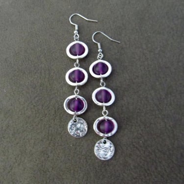 Long bohemian earrings, beach earrings, purple frosted glass earrings, geometric earrings 