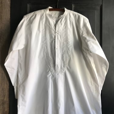 Antique French Mens Dress Shirt, White Cotton, Edwardian Era, Period Clothing 