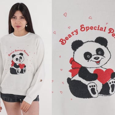 90s Teddy Bear Sweatshirt Panda Beary Special Person Heart Sweatshirt Valentine's Day Shirt Sweater Pullover 1990s Vintage Red White Medium 