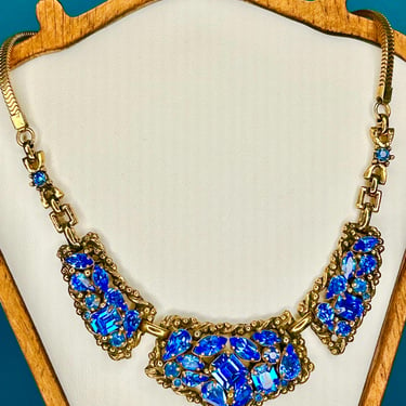 Vintage Crystal Barclay Necklace Blue Stones Jewels Of India Collection Retro Jewelry 50s 