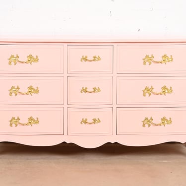 Drexel French Provincial Louis XV Pink Lacquered Triple Dresser, Newly Refinished