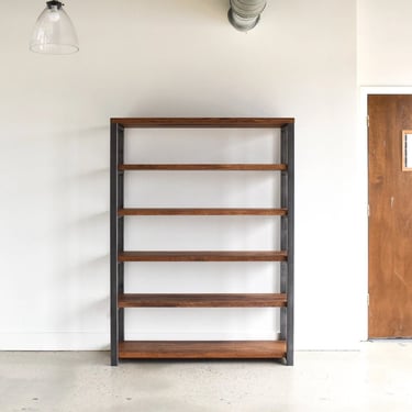 Open Industrial Bookcase with Reclaimed Wood Shelves 