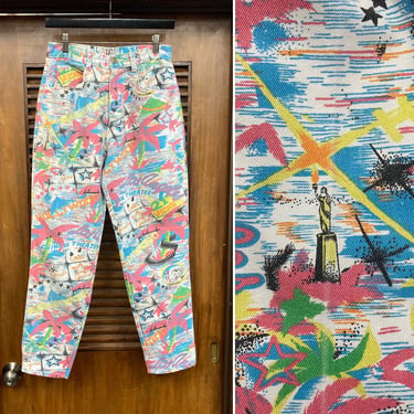 Vintage 1980’s w28 Hollywood Los Angeles Pop Art New Wave Denim Jeans Pants, 80’s Taper, Vintage Clothing 