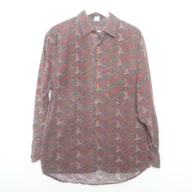 vintage PAISLEY swirl baggy skater cotton long sleeve 1990s grunge button down men's shirt -- Size MEDIUM - FREE shipping U.S.A 
