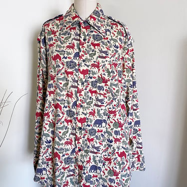 Vintage Cotton Button Down Shirt, Novelty Pattern, Apropros for Men 