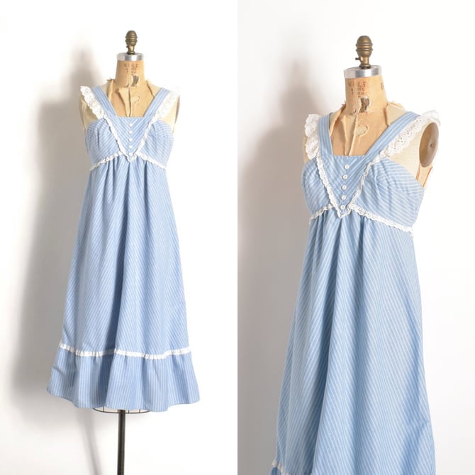 Vintage 1970s Dress / 70s Jody T Striped Cotton Sundress / Blue White ( medium M ) 