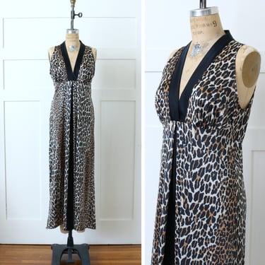 vintage 1960s leopard print nylon nightgown • sexy sleeveless Vanity Fair full length nighty 