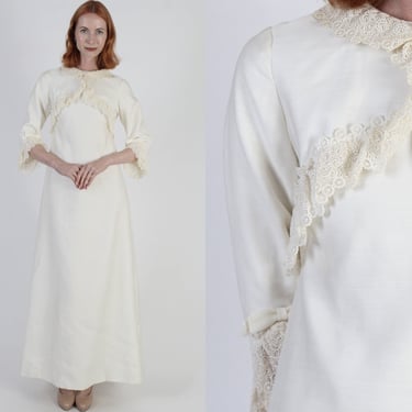 50s Emma Domb Wedding Dress, Mid Century Modern Gown, MCM Plain Bridal Maxi 