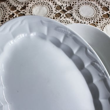 2 Antique Heavy Farmhouse White English Ironstone Platters 