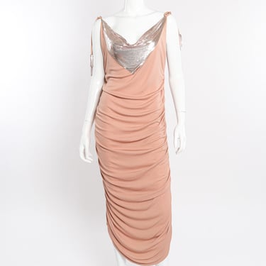 Ruched Metal Mesh Jersey Gown
