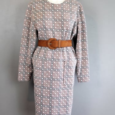 Common Sense - Warm Brown Rust Black - Geometric Print - Circa 1960-70's - Day Dress - XL 