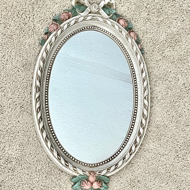 Roses Shabby Chic Vintage Mirror, Syroco, Oval, Vintage 70s 80s, Wall Hanging 