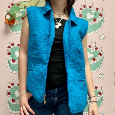 Blue Collared Vest with Embroidered Details