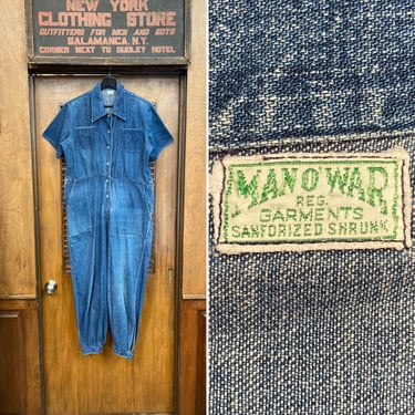 Vintage 1930’s Rosie The Riveter Denim Workwear Factory Jumpsuit Outfit, Vintage Denim, Factory Jumpsuit, Vintage Workwear, 1930’s, 