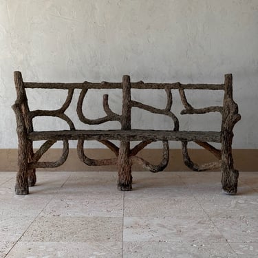 Faux Bois Concrete Garden Bench Circa 1920