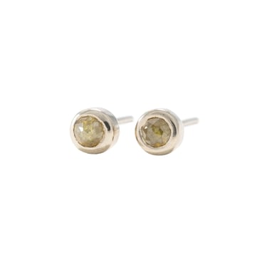 4 mm Round Yellow/Green Rose Cut Diamond Studs - 18kpw Gold