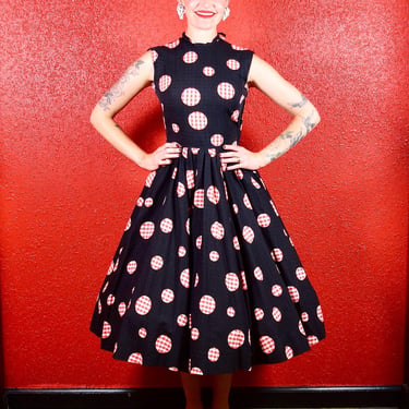 1950s Polka Dot & Gingham Dress Fit and Flare 