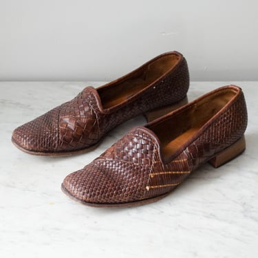 brown woven leather loafers | Sesto Meucci women's shoes | US size 8 