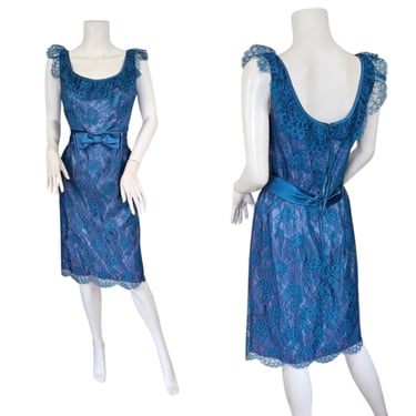 1960s Teal Blue Lace Sleeveless Dress I Sz Med I Twiggy 