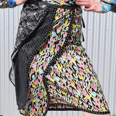 Koos Van Den Akker Graphic Floral Print Wrap Skirt Sz S to Med Neiman Marcus 