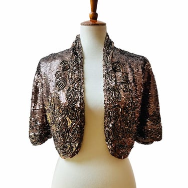 Norma Kamali Bronze Embellished Sequin Bolero Jacket