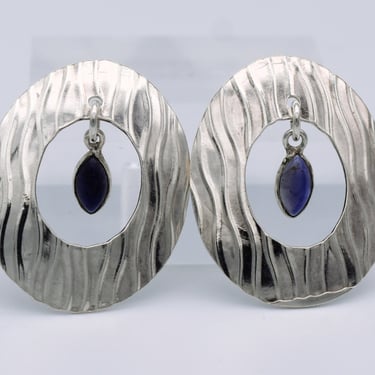 Mod 60's open oval sterling amethyst studs, 925 silver purple stone navette beatnik earrings 