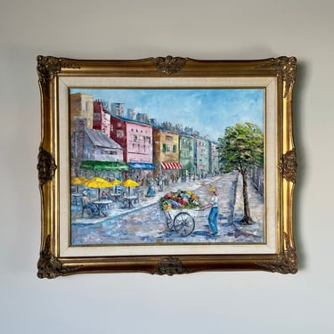 70's Vintage Gina Impressionist Parisian Street Scene Oil Painting, Framed 