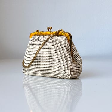 Vintage Whiting and Davis Petite Ivory Mesh Handbag 